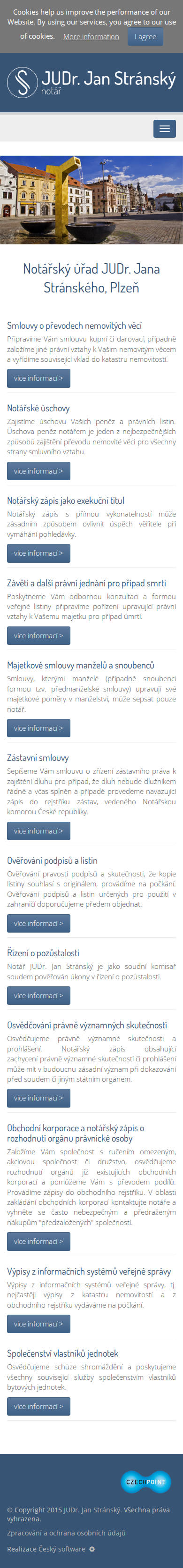 Současný web Notářský úřad Plzeň JUDr. Jana Stránského na mobilu