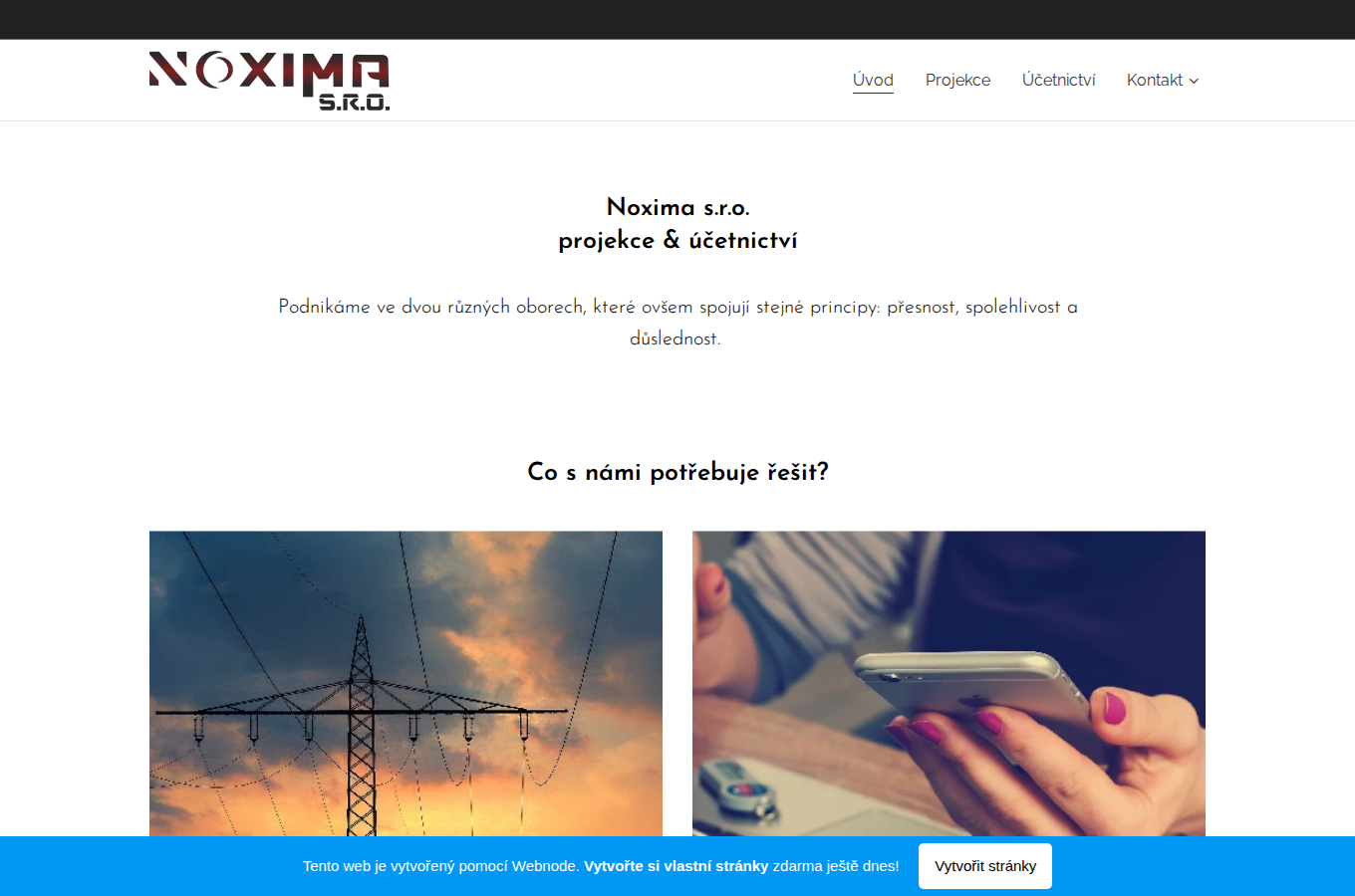 Současný web Noxima s.r.o. na počítači