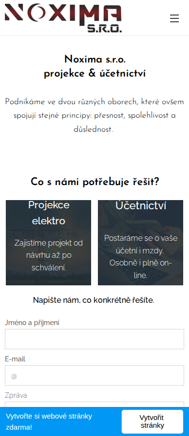 Současný web Noxima s.r.o. na mobilu