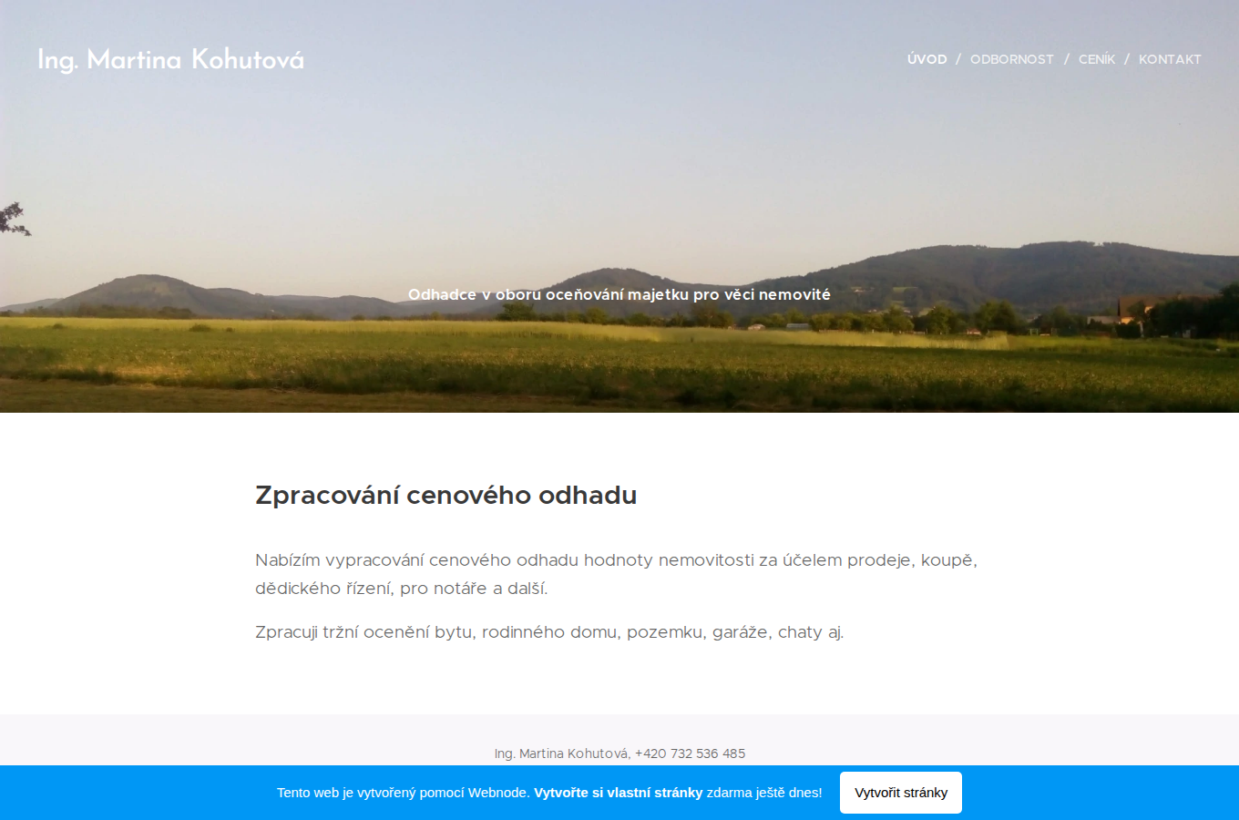 Současný web Odhadce nemovitostí Kohutová na počítači