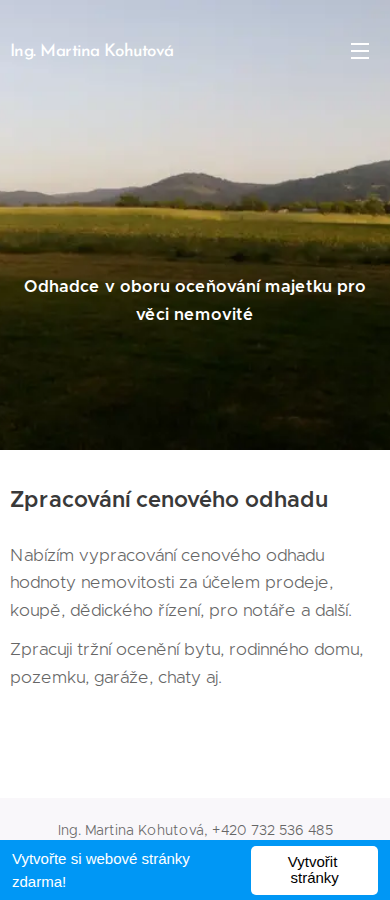 Současný web Odhadce nemovitostí Kohutová na mobilu