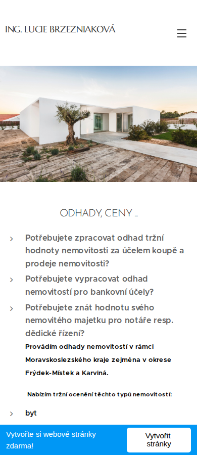 Současný web Odhadnito odhady nemovitostí na mobilu