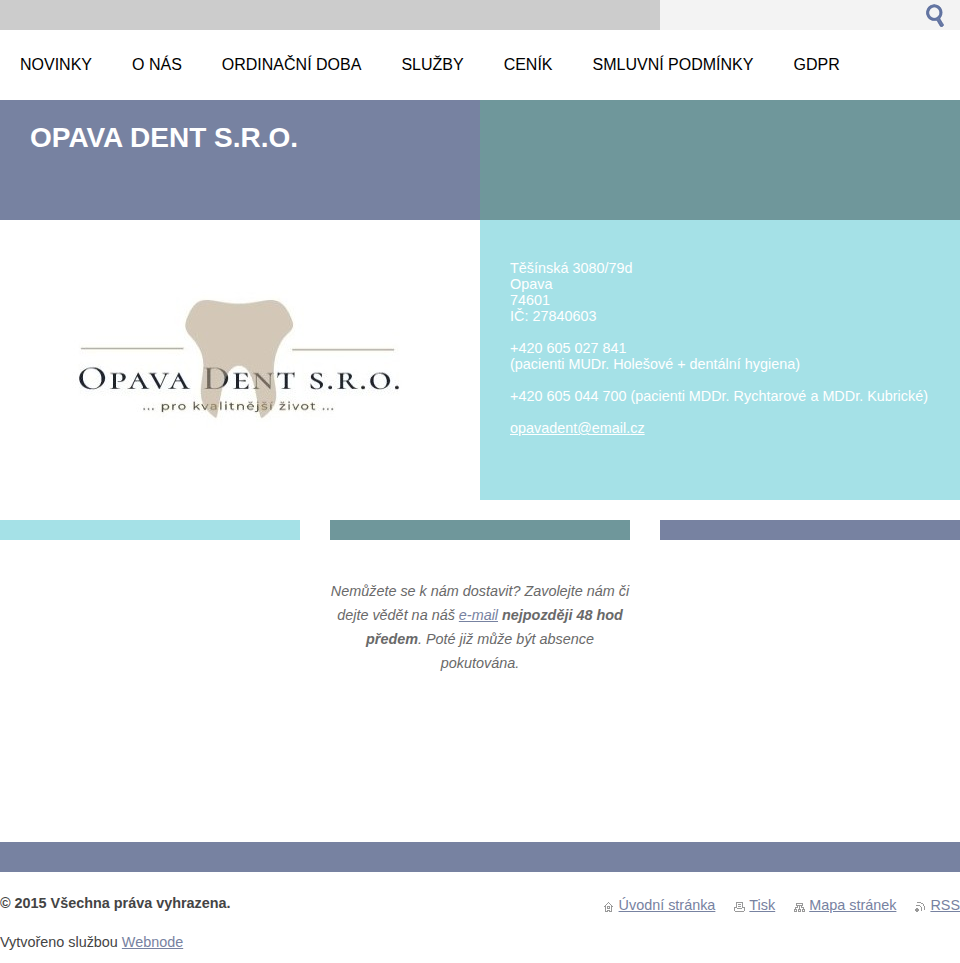 Současný web Opava Dent s.r.o. na mobilu