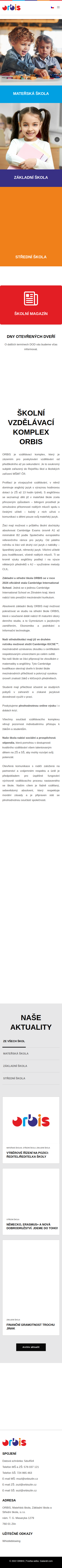 Současný web ORBIS – Mateřská, základní a střední škola ve Zlíně na mobilu
