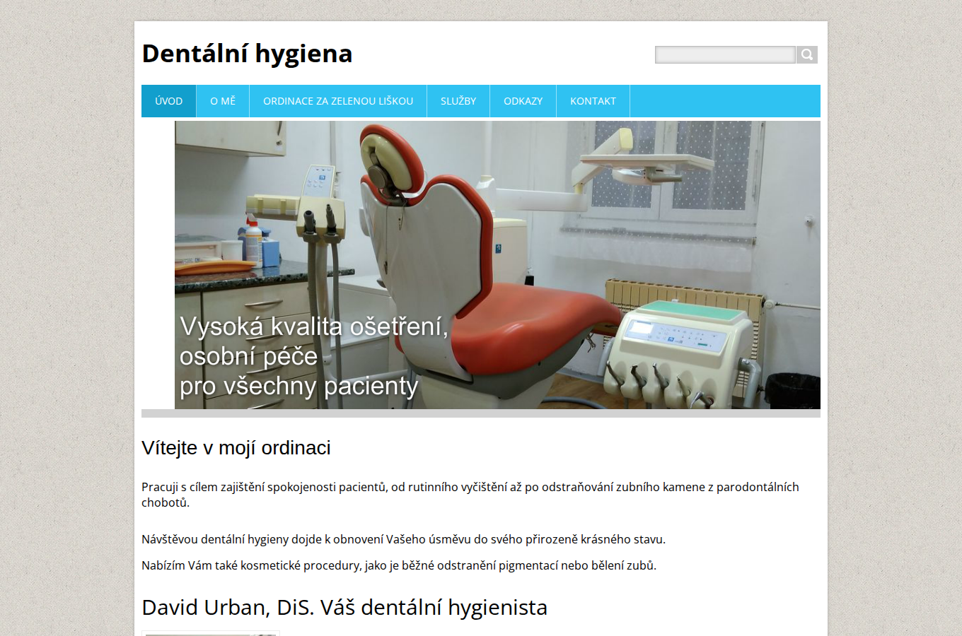 Současný web Ordinace Za Zelenou liškou, dentální hygiena na počítači