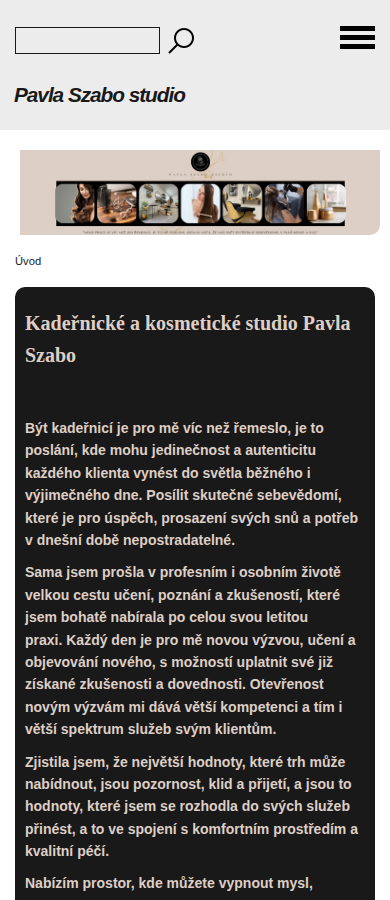Současný web Pavla Szabo studio na mobilu