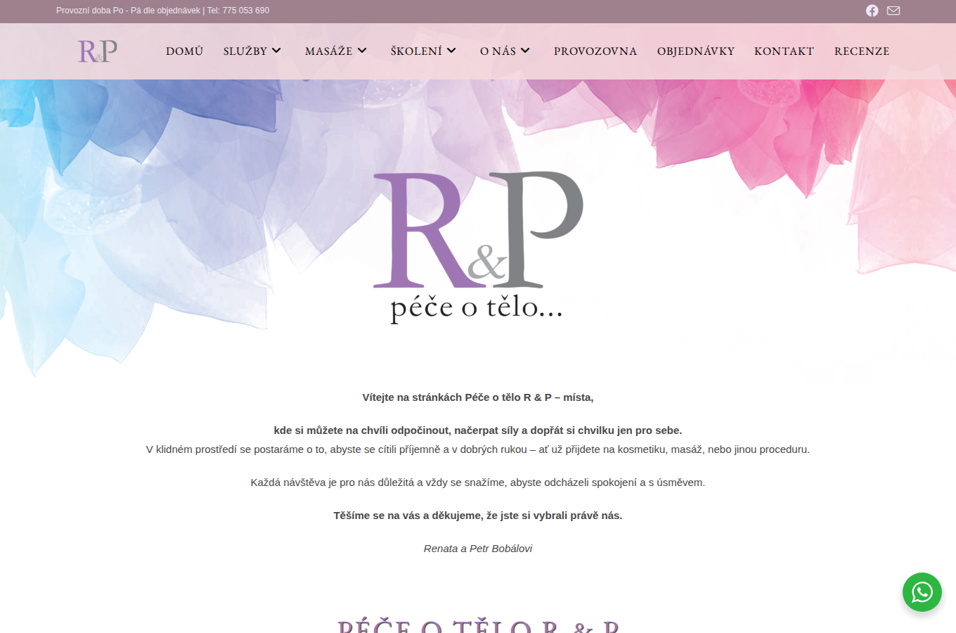 Současný web Péče o tělo R & P – Renata a Petr Bobálovi na počítači