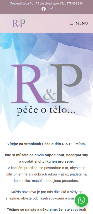 Současný web Péče o tělo R & P – Renata a Petr Bobálovi na mobilu