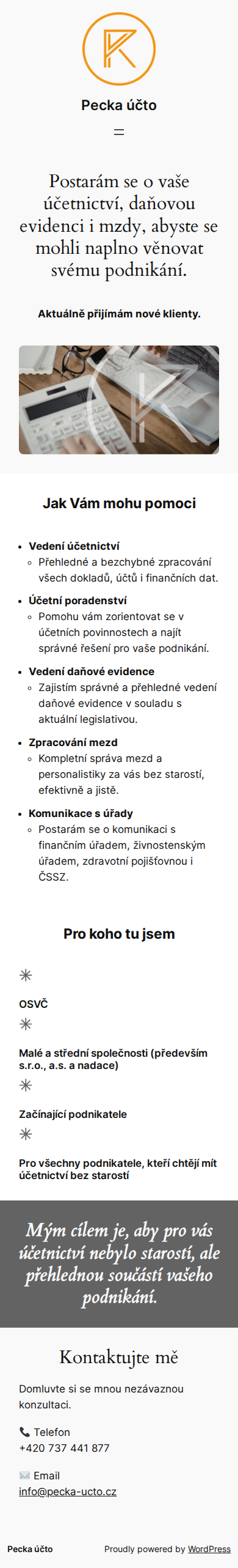 Současný web Pecka účto na mobilu