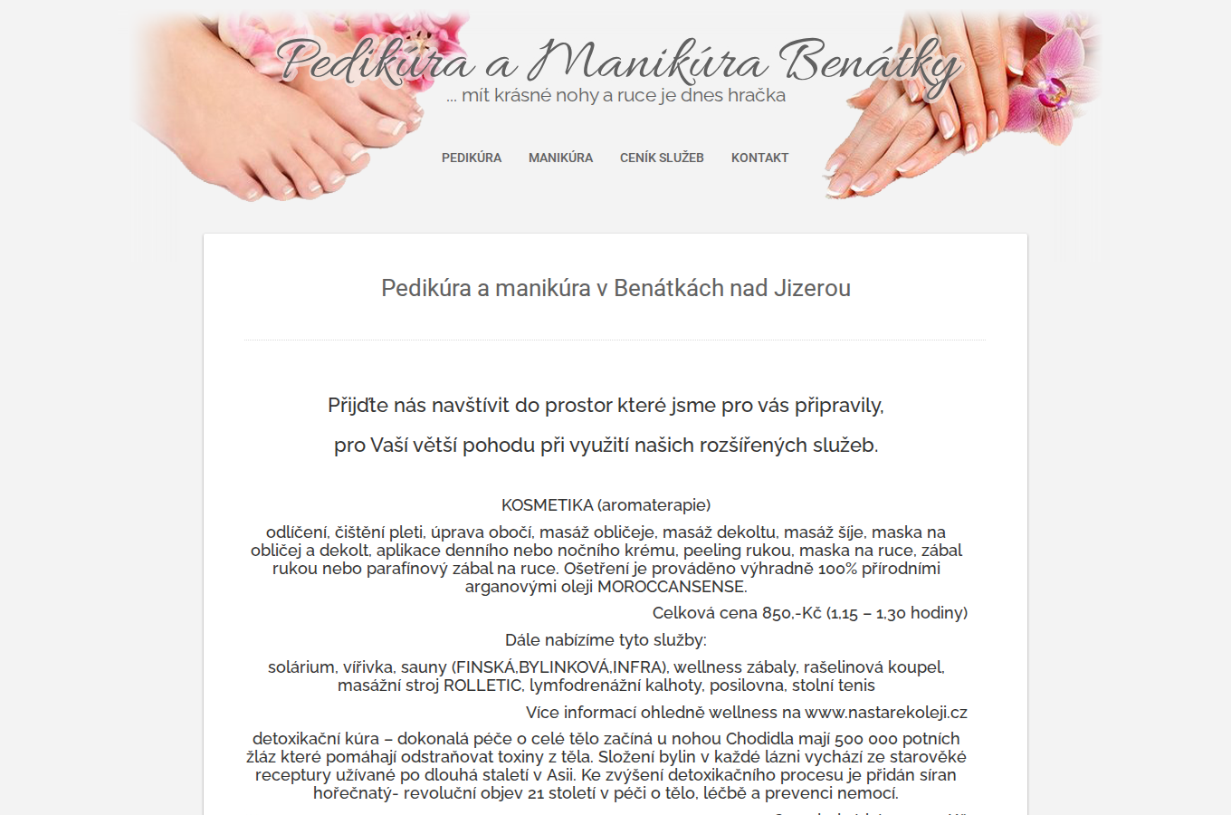 Současný web Pedikúra a manikúra Benátky na počítači