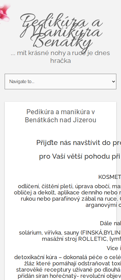 Současný web Pedikúra a manikúra Benátky na mobilu