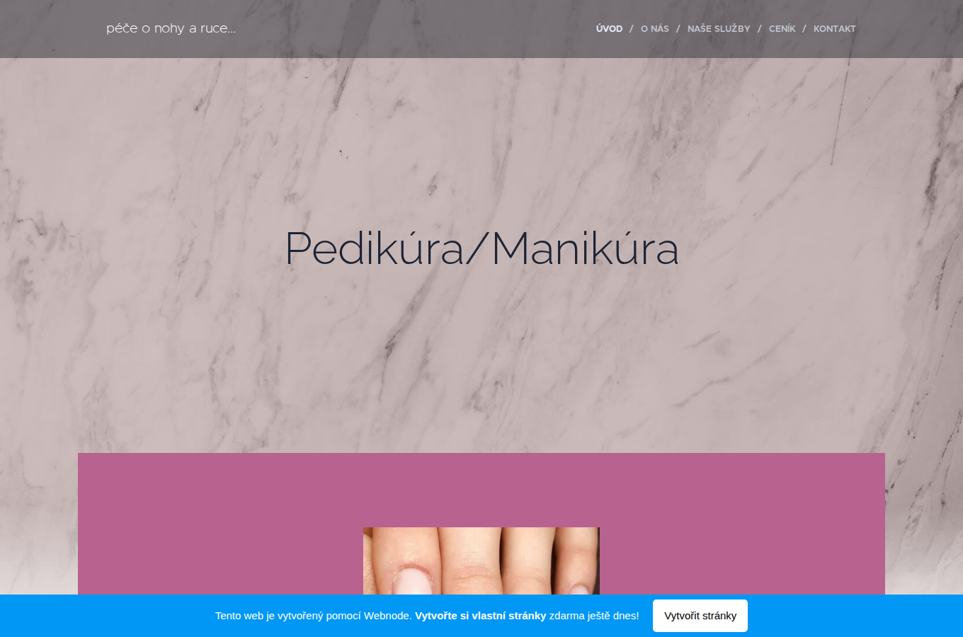 Současný web Pedikúra a manikúra Kristýna na počítači