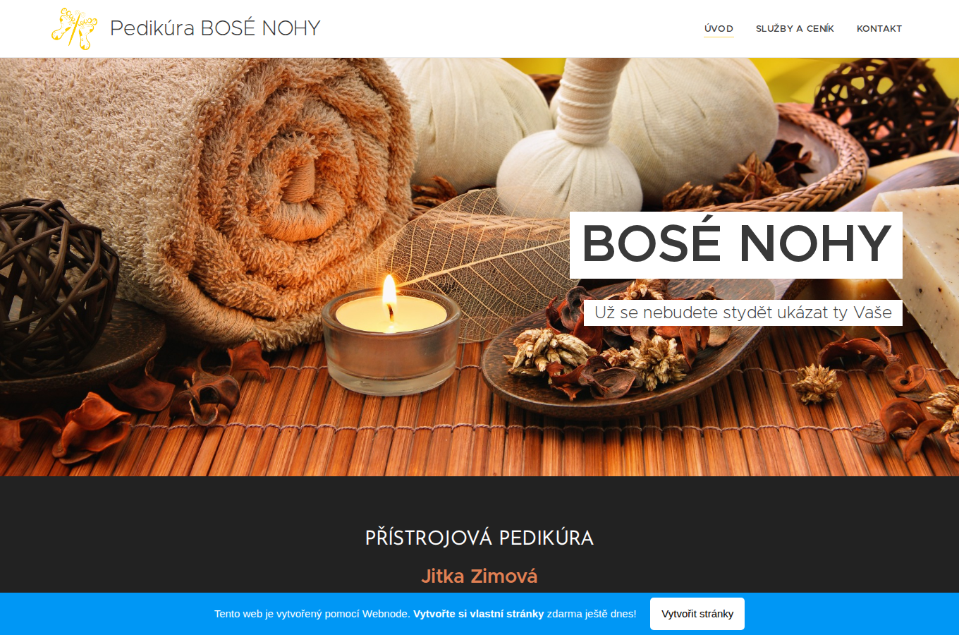 Současný web Pedikúra Bosé nohy na počítači