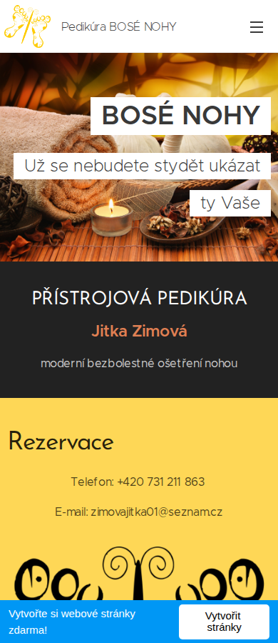 Současný web Pedikúra Bosé nohy na mobilu