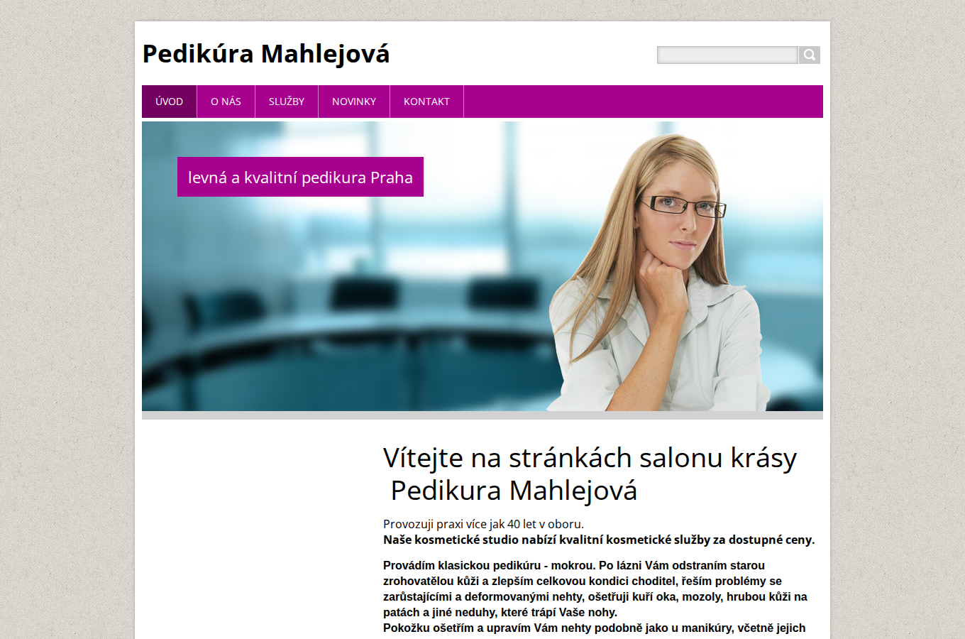 Současný web Pedikúra Mahlejová na počítači
