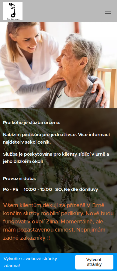 Současný web Pedikúra Markéta na mobilu