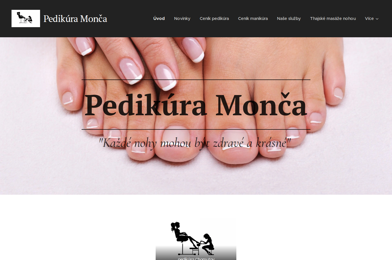 Současný web Pedikúra Monča na počítači