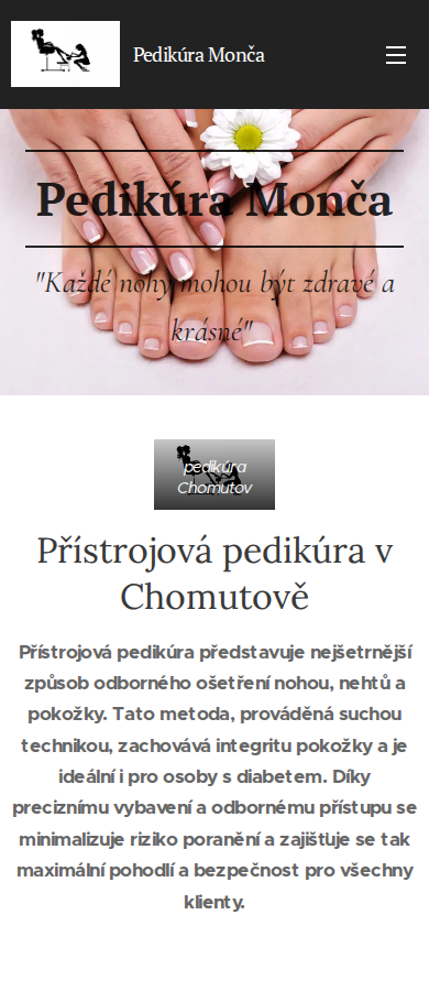 Současný web Pedikúra Monča na mobilu