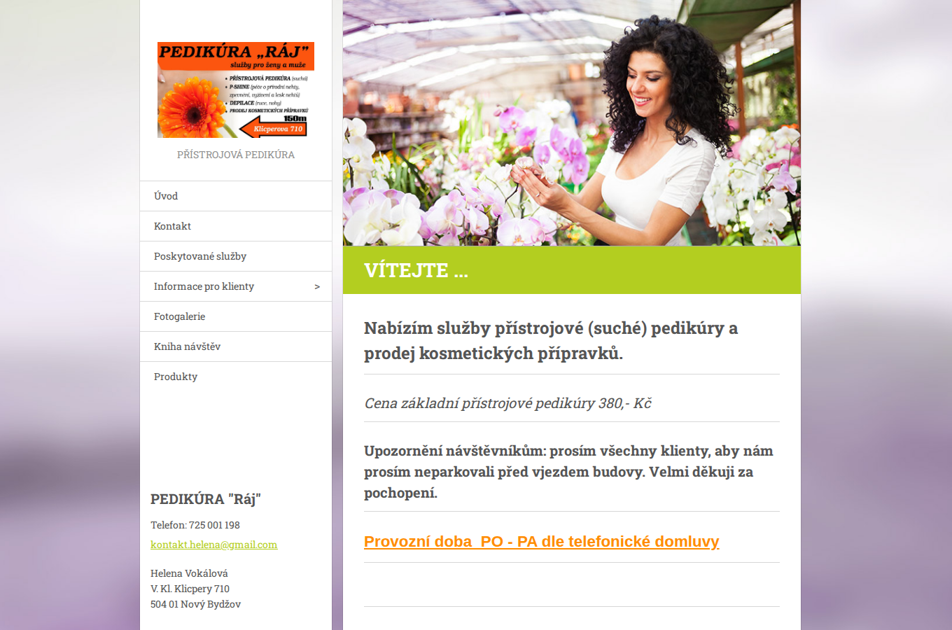 Současný web Pedikúra Raj na počítači