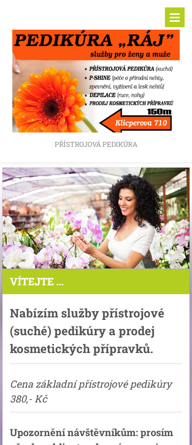 Současný web Pedikúra Raj na mobilu