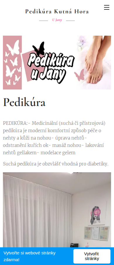Současný web Pedikúra u Jany Kutná Hora na mobilu