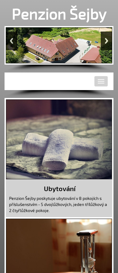 Současný web Penzion Šejby na mobilu