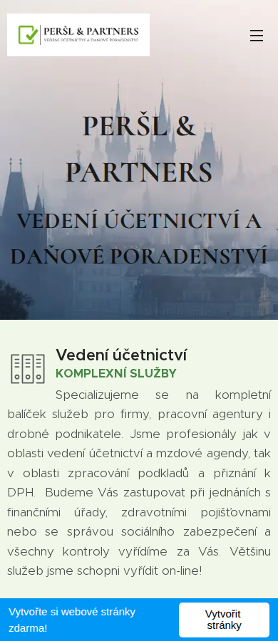 Současný web PERŠL & PARTNERS účetnictví a daně na mobilu