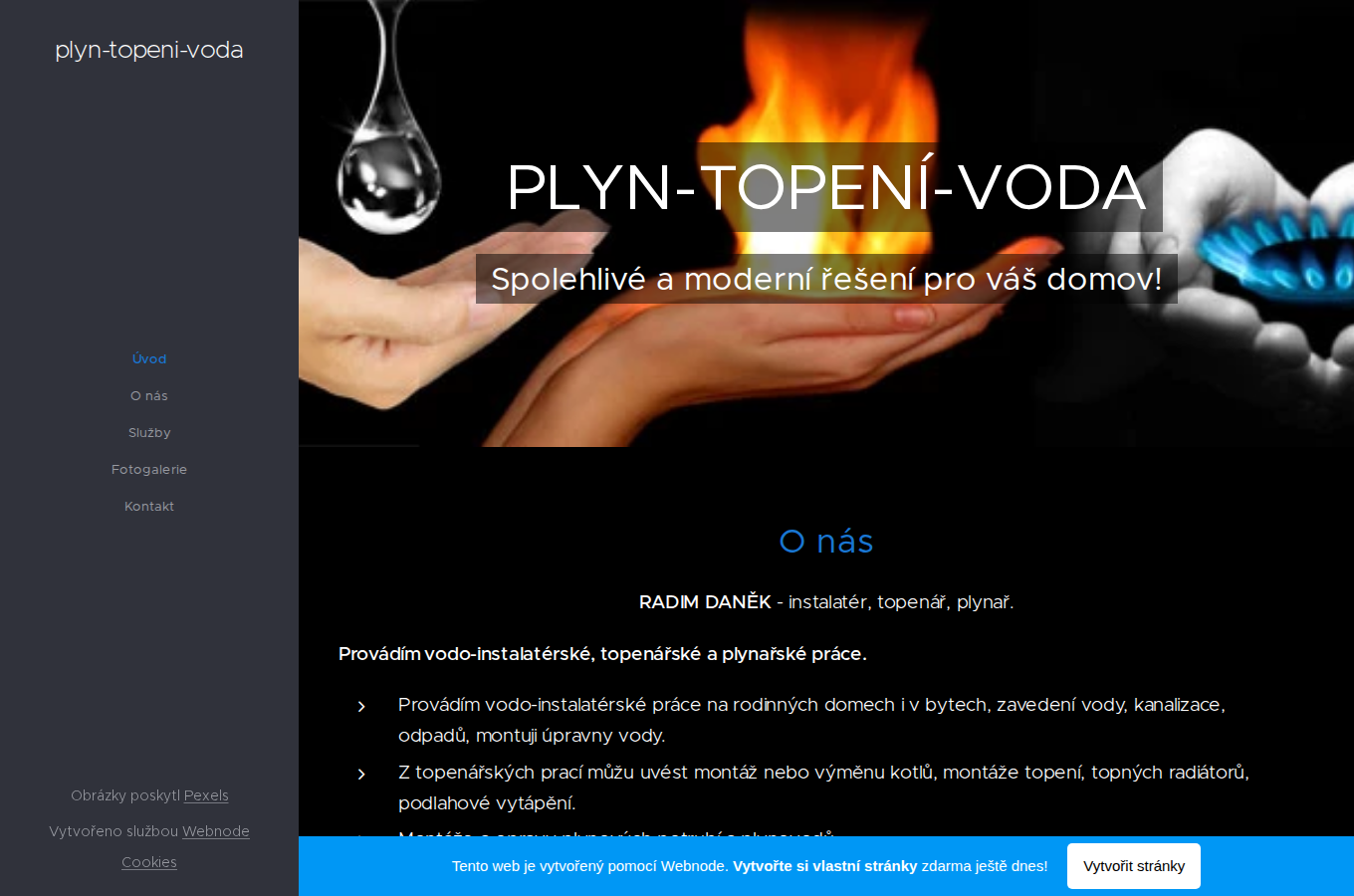 Současný web Plyn topení voda Daněk na počítači