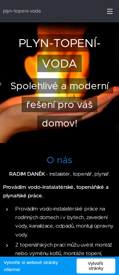 Současný web Plyn topení voda Daněk na mobilu