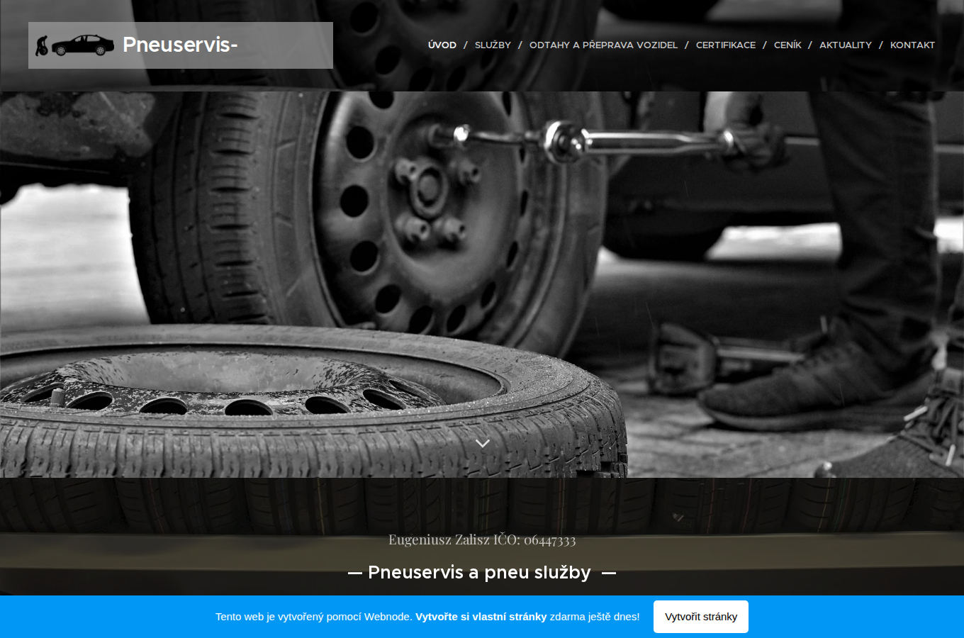 Současný web Pneuservis Kojkovice na počítači