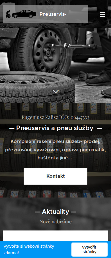 Současný web Pneuservis Kojkovice na mobilu