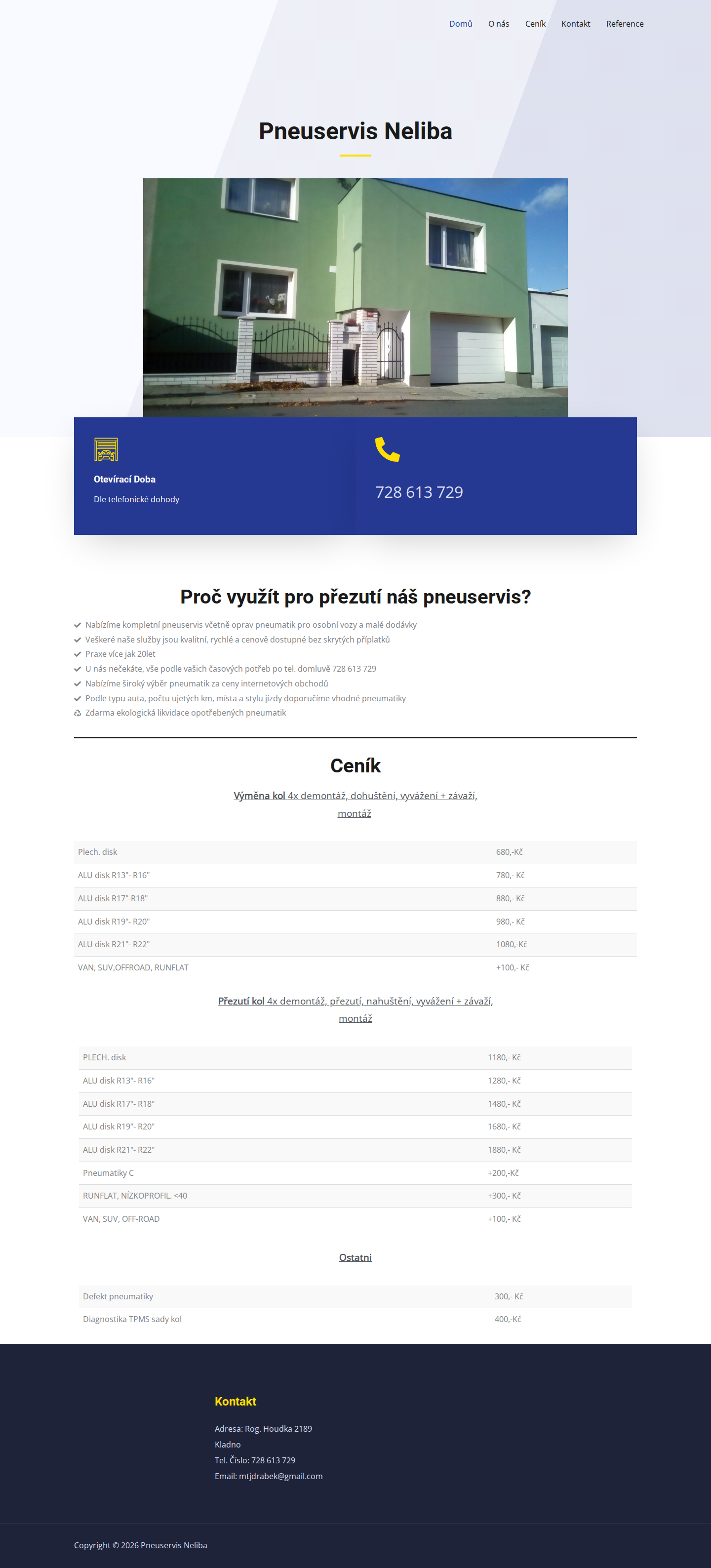 Současný web Pneuservis Neliba – pneuservis Kladno Neliba na počítači