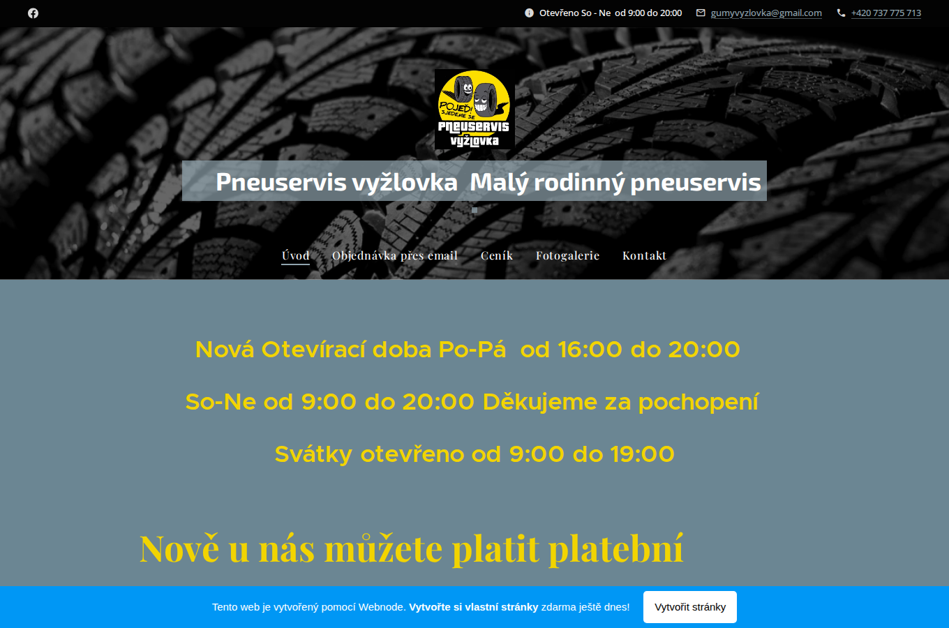 Současný web Pneuservis Vyžlovka na počítači