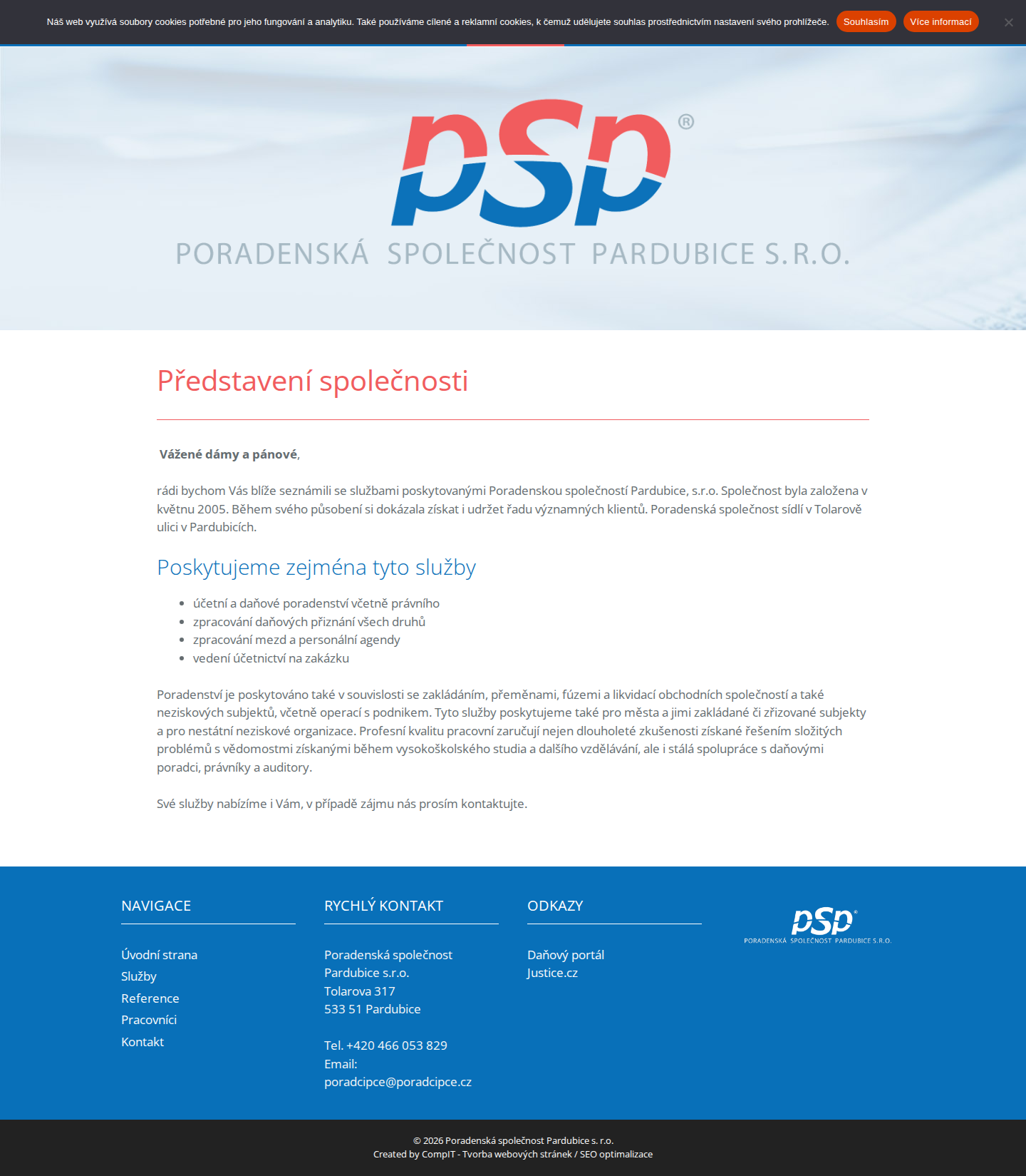 Současný web Poradenská společnost Pardubice na počítači
