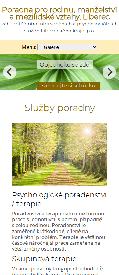Současný web Poradna pro rodinu, manželství a mezilidské vztahy Liberec na mobilu