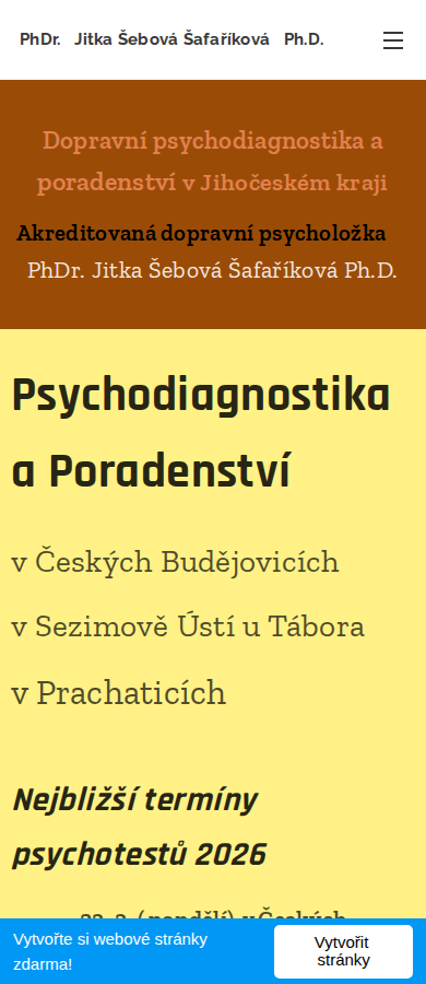 Současný web PSYCHOdiagnostika na mobilu