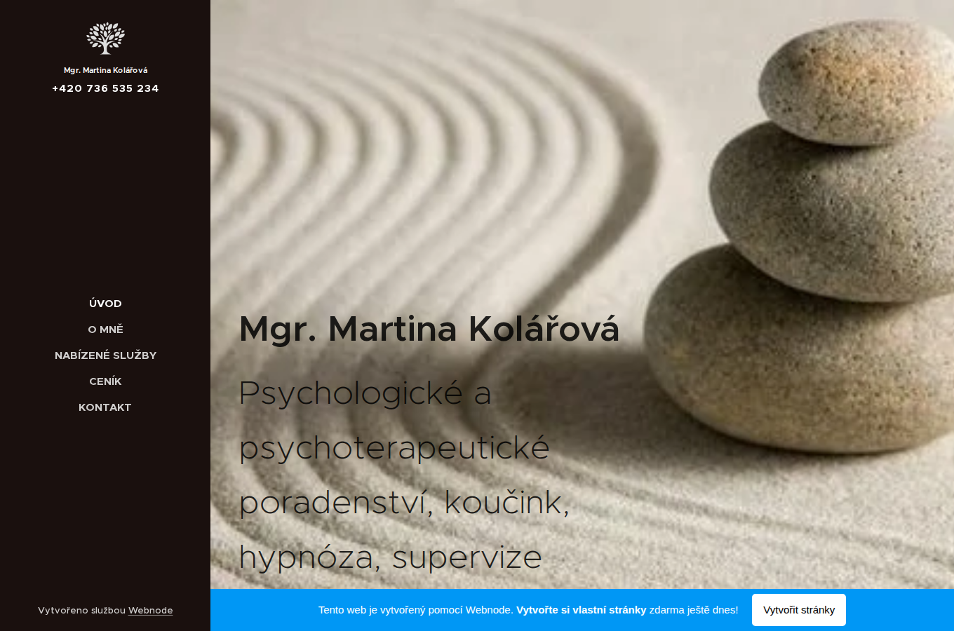 Současný web Psycholog a psychoterapeut Třebíč, Mgr. Martina Kolářová na počítači