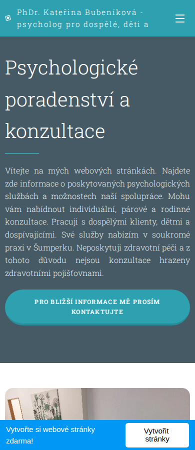 Současný web Psycholog Bubeniková na mobilu