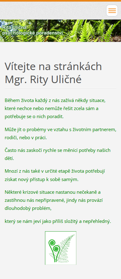 Současný web Psycholog Kolín – Rita Uličná na mobilu