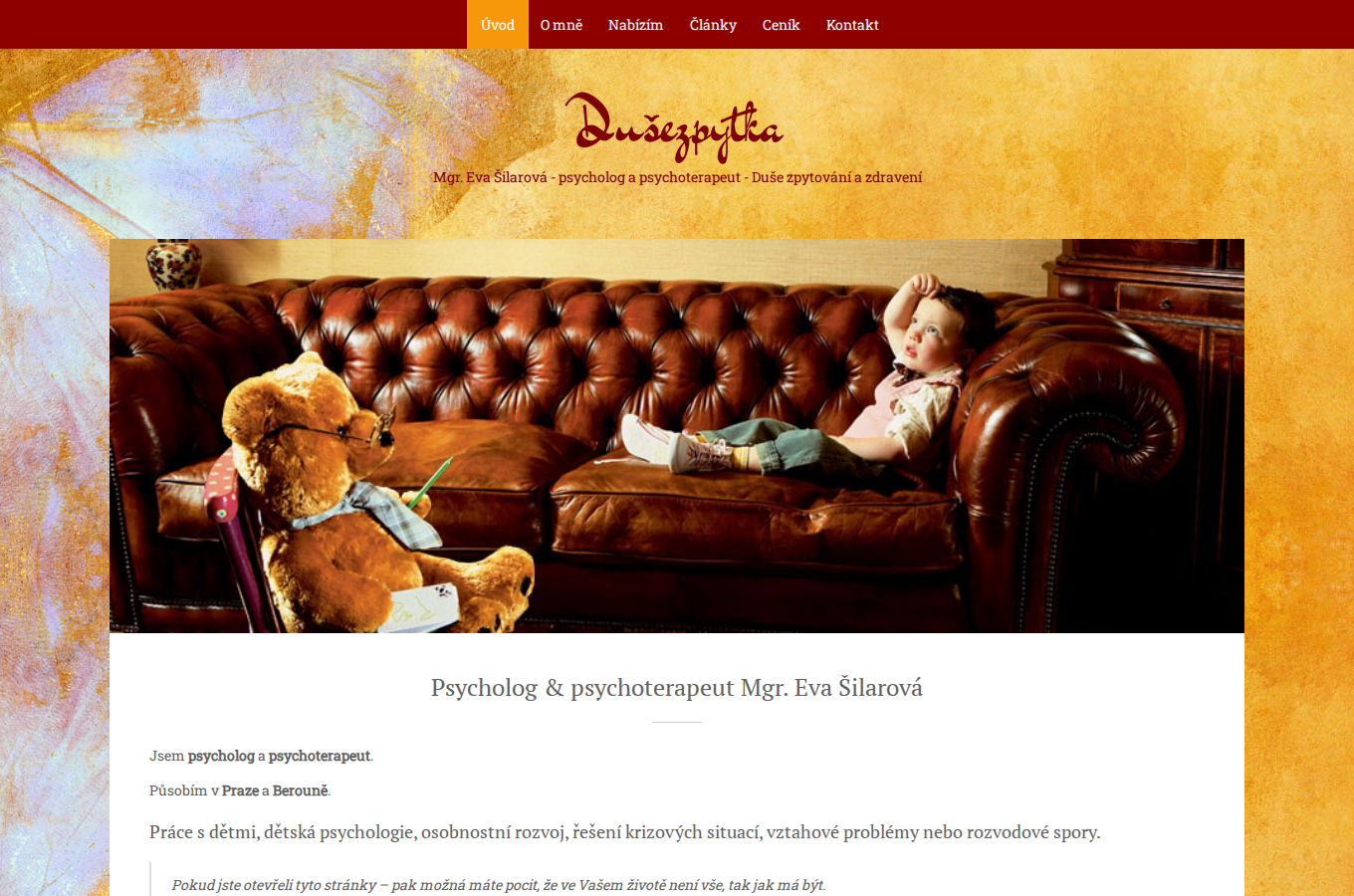 Současný web Psycholog & psychoterapeut Mgr. Eva Šilarová - Dušezpytka na počítači