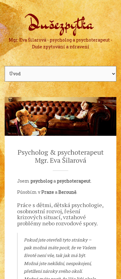 Současný web Psycholog & psychoterapeut Mgr. Eva Šilarová - Dušezpytka na mobilu