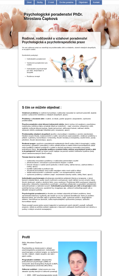 Současný web Psychologická poradna PhDr. Miroslava Čapková na mobilu