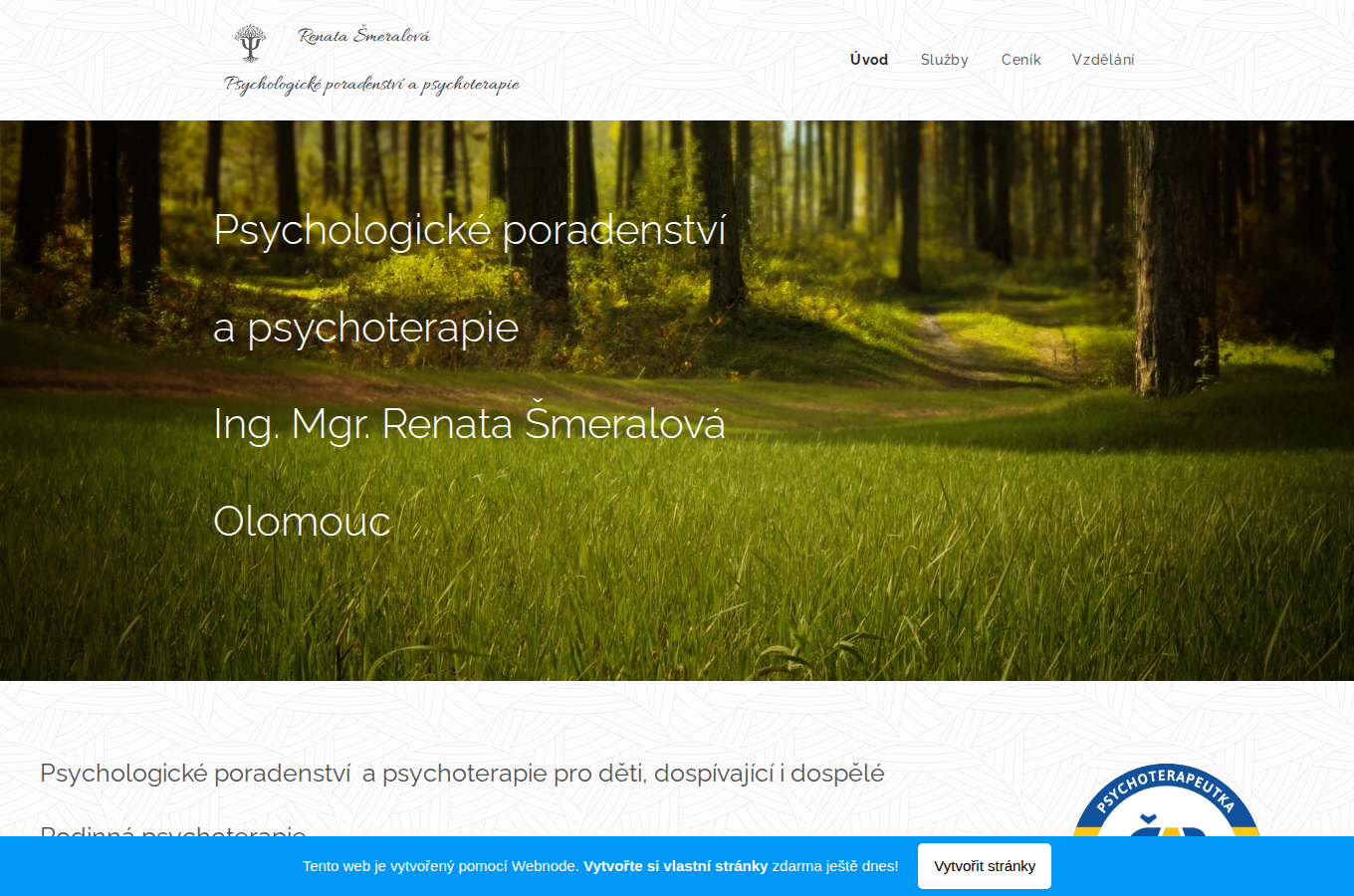 Současný web Psychologické poradenství a terapie Šmeralová na počítači