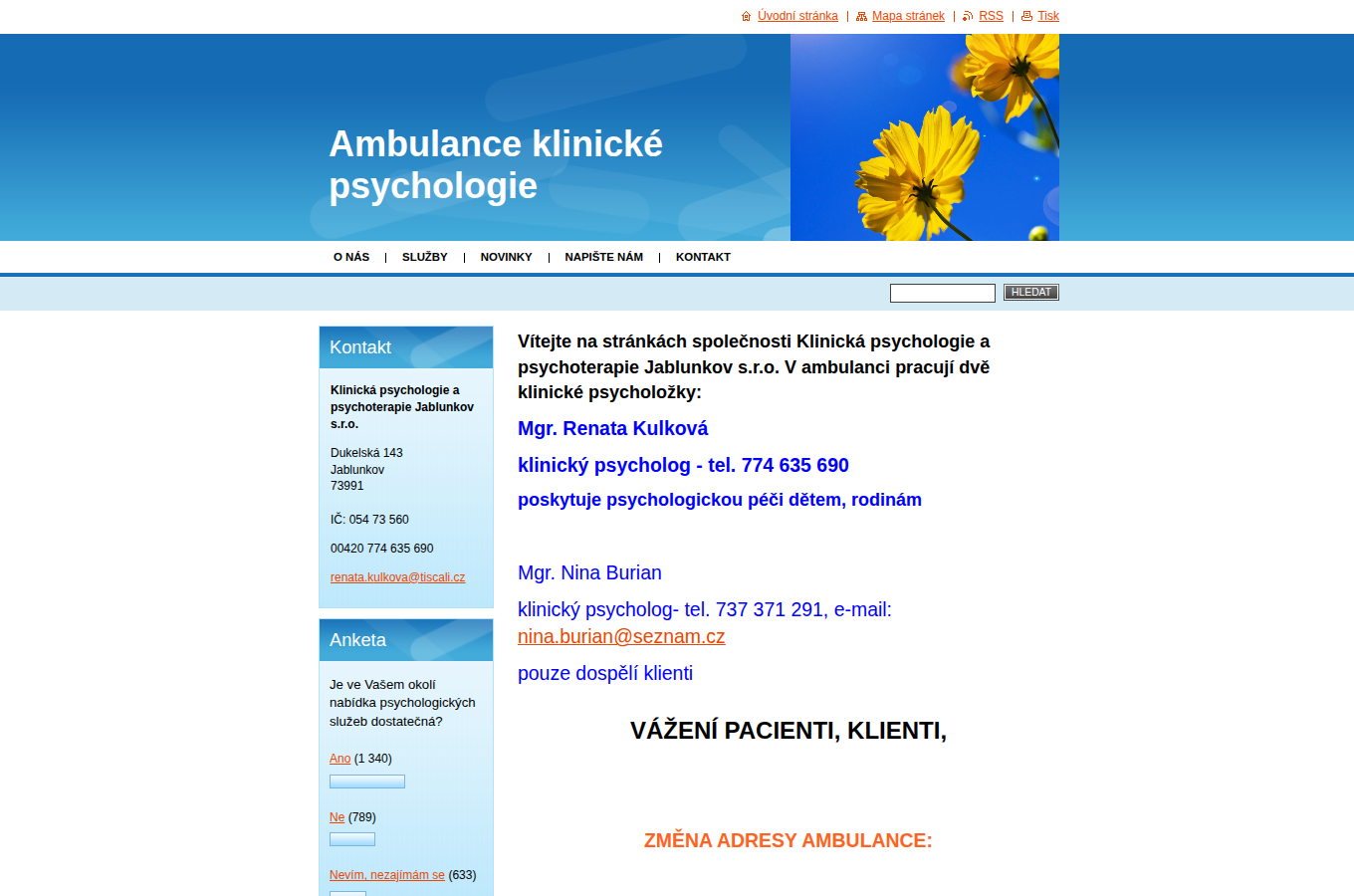 Současný web Psychologie Jablunkov na počítači