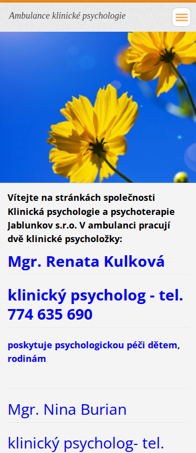 Současný web Psychologie Jablunkov na mobilu