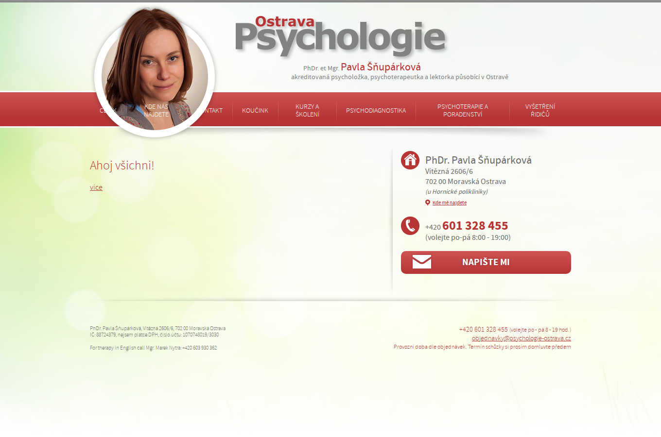 Současný web Psychologie Ostrava na počítači