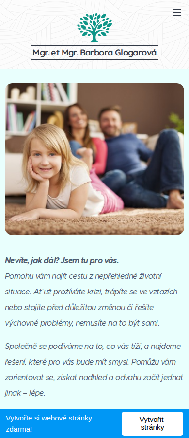 Současný web Psycholožka Glogarová Vyškov na mobilu