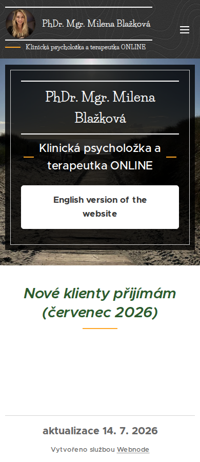 Současný web Psycholožka Milena Blažková na mobilu