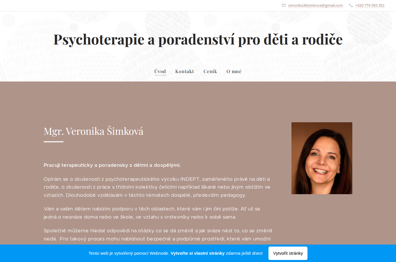 Současný web Psychoterapie Šimková na počítači