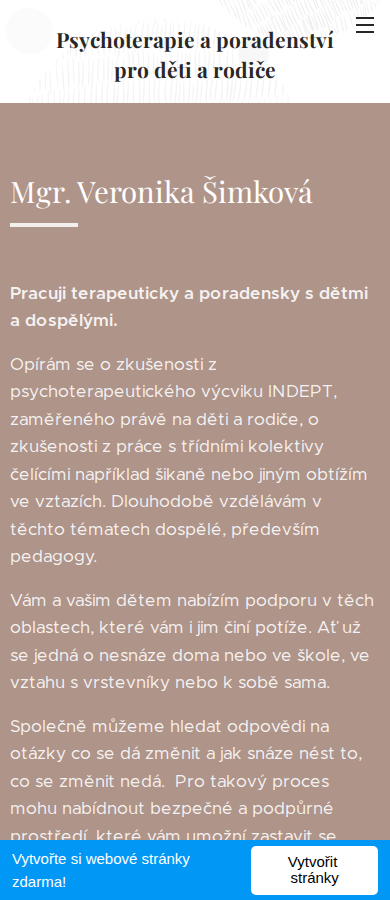 Současný web Psychoterapie Šimková na mobilu